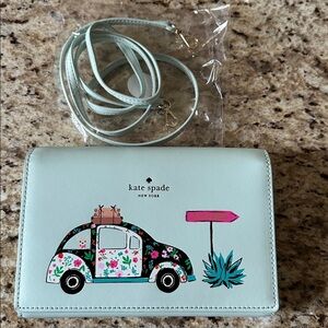 Kate Spade Rare Ltd Edition Out of Office VW Bug Mint Color Crossbody Wallet
